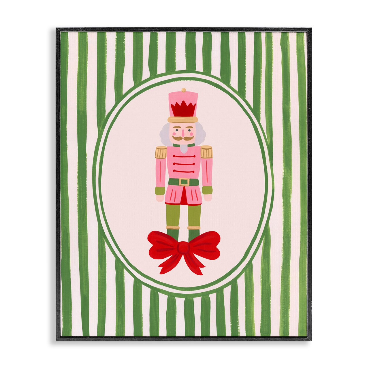 Stupell Industries Nutcracker with Ribbon Stripes Black Framed Giclee Art, design by Courtney Haley